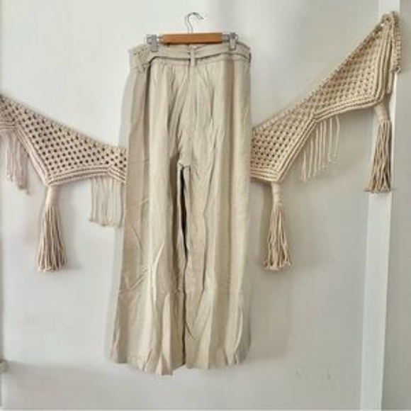 NWT BlankNYC Cream Tan Rayon Linen Paperbag Waist Wide Leg Pants. - Picture 7 of 10